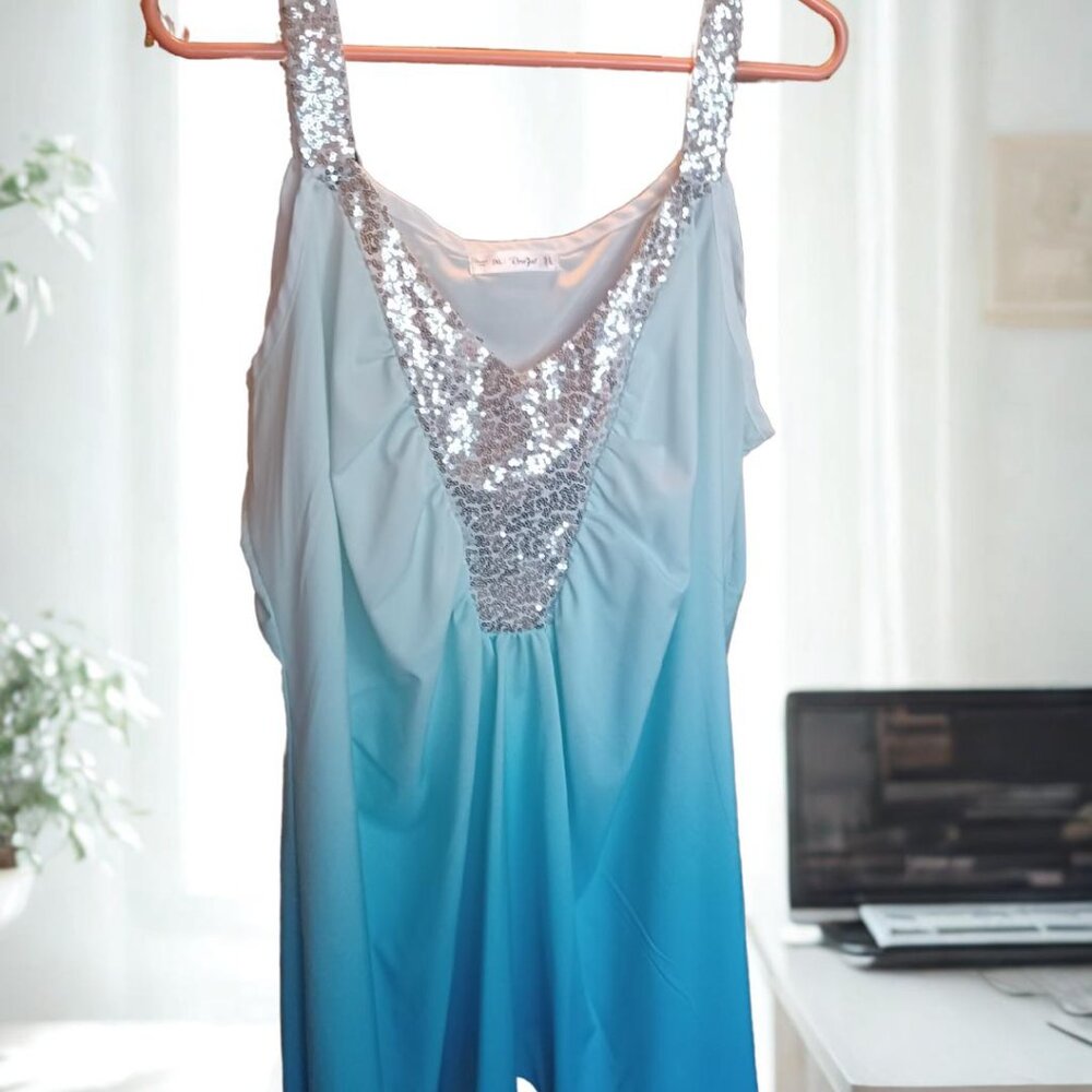 Rosegal Blue Ombré  Top  with Silver Sequin Bodice & Straps L XL